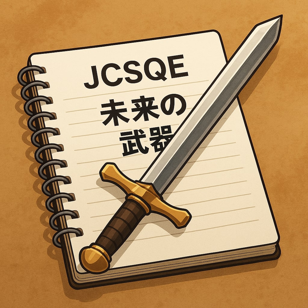 知識の蓄積が“武器”へ変わるシンボリックな構図(ノート+剣)
