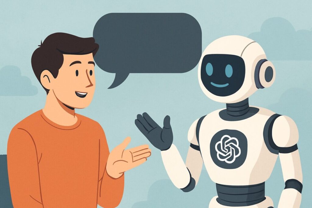 人間とChatGPTロボットが対話するシーン