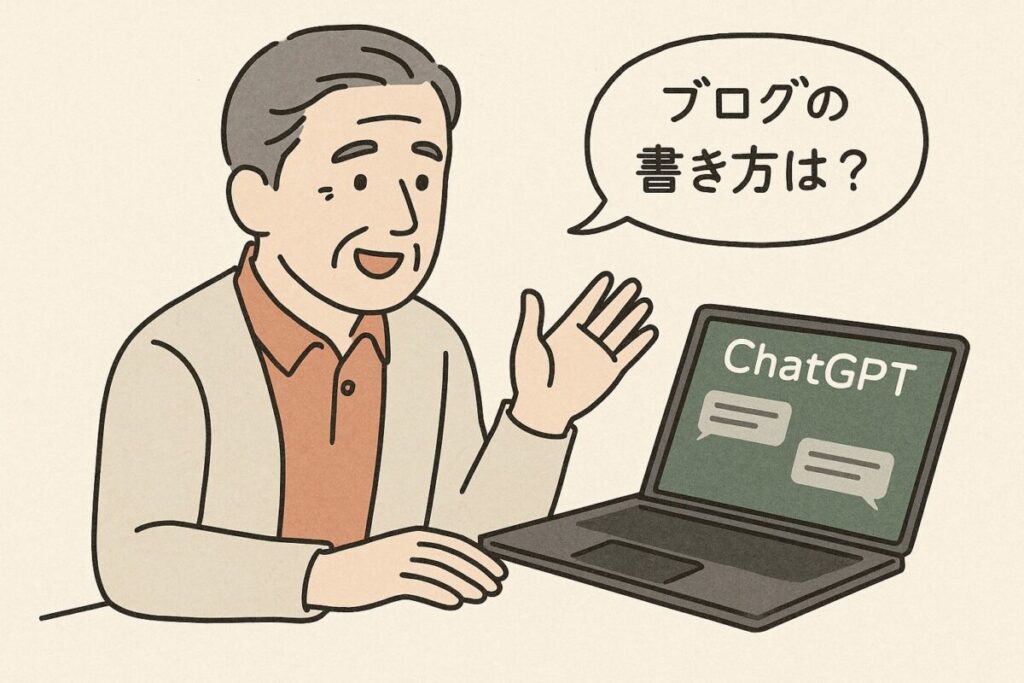 ChatGPTの画面を見ながら話しかけているイメージ