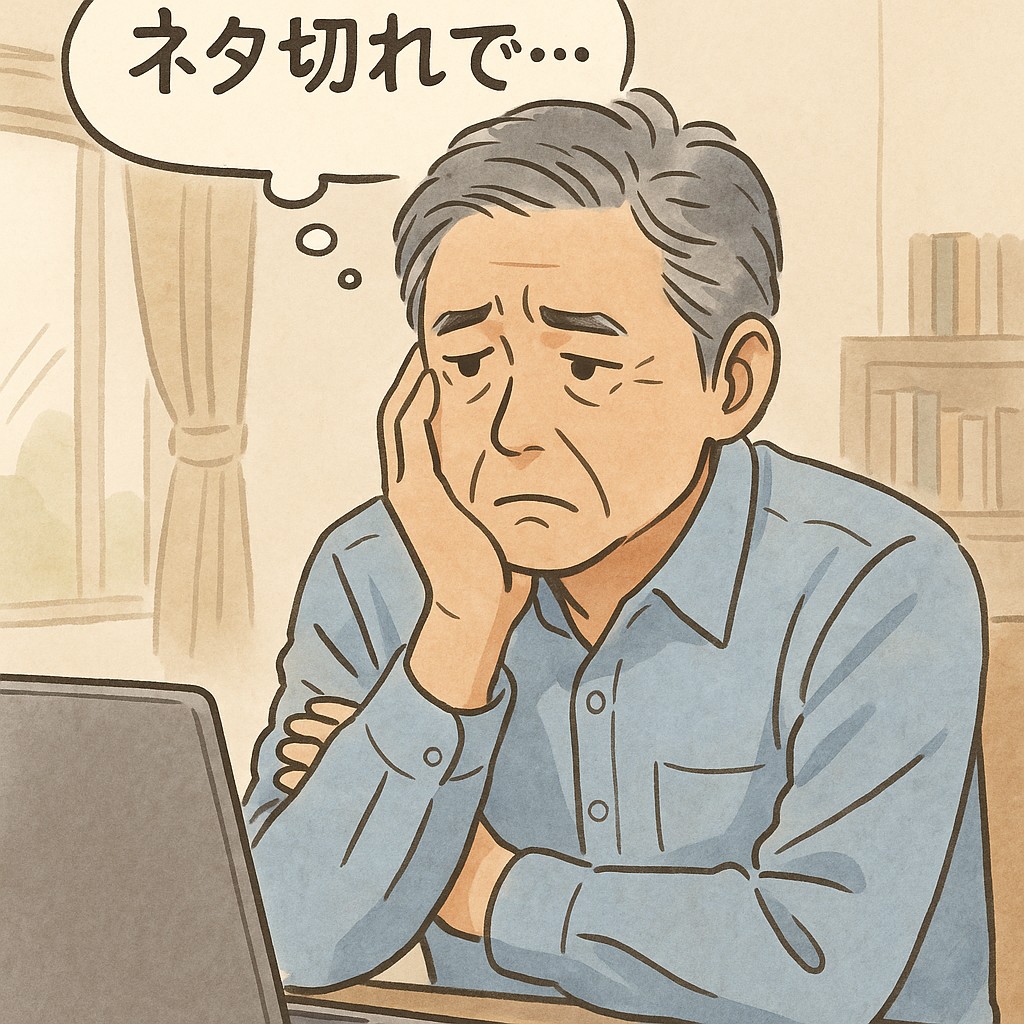 ネタ切れに悩む表情のシニア男性