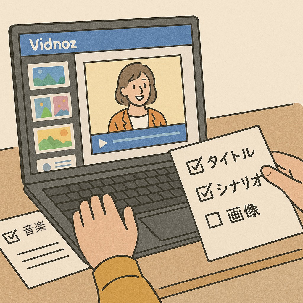 Vidnozで動画作成中のシーン(テンプレ選択+プレビュー)
