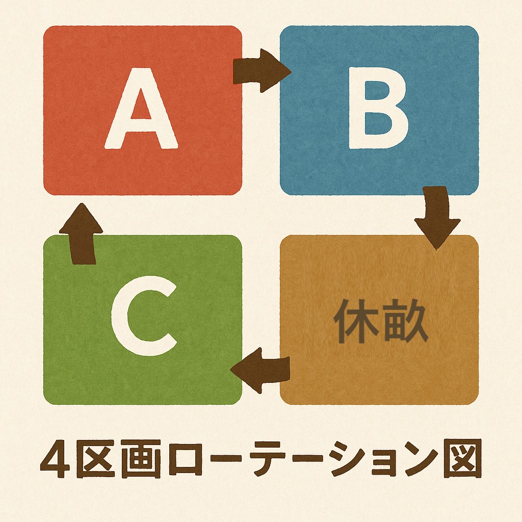 A〜Dの4区画を色分けした簡易なイラスト風図解