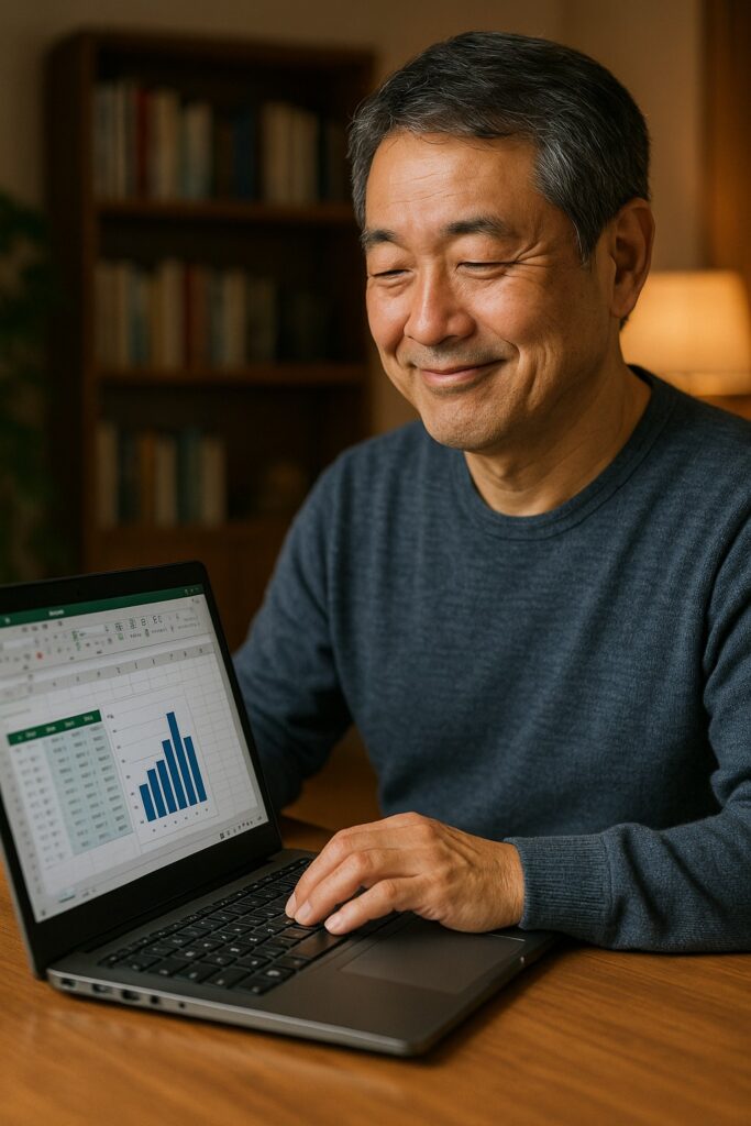 学びを終えて成果を感じる男性